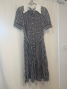 LK Bennett Black and White Checked Button-Front Midi Dress